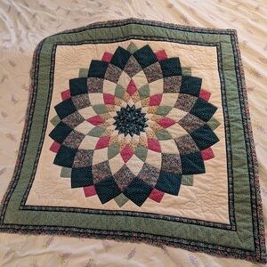 Handmade quilt green and pink 34x34
